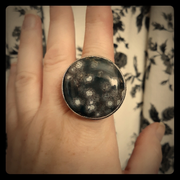 New Huge Orbicular Jasper 925 Silver Statement Ring. - Picture 2 of 8